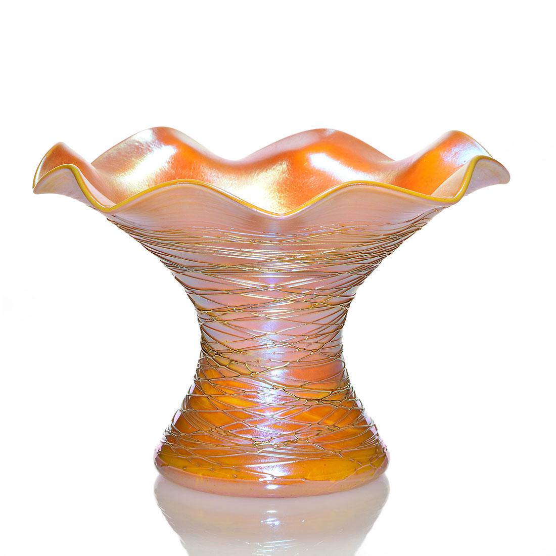 Durand threaded vase, flare ruffled rim, 4 1/4" (1 of 1)