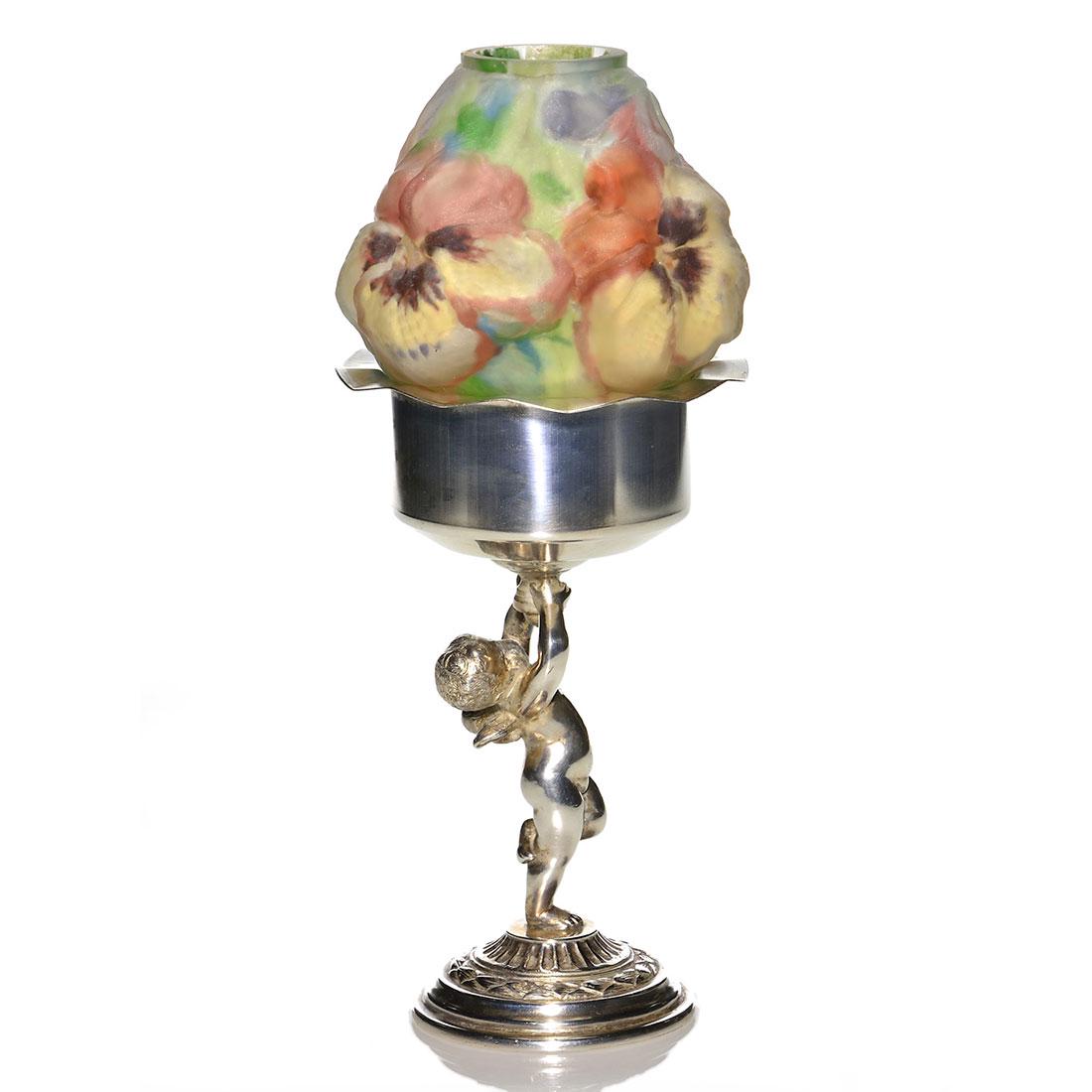 Pairpoint Puffy Fairy lamp, plated cupid stand, 9 3/4" (1 of 4)