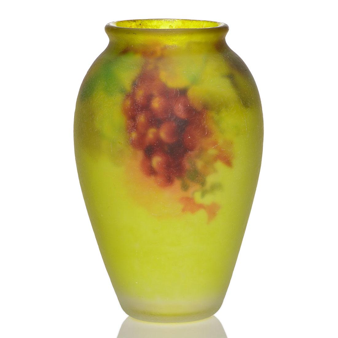 Pairpoint Ambero vase, grapes, 11 1/2", signed, artist (1 of 2)