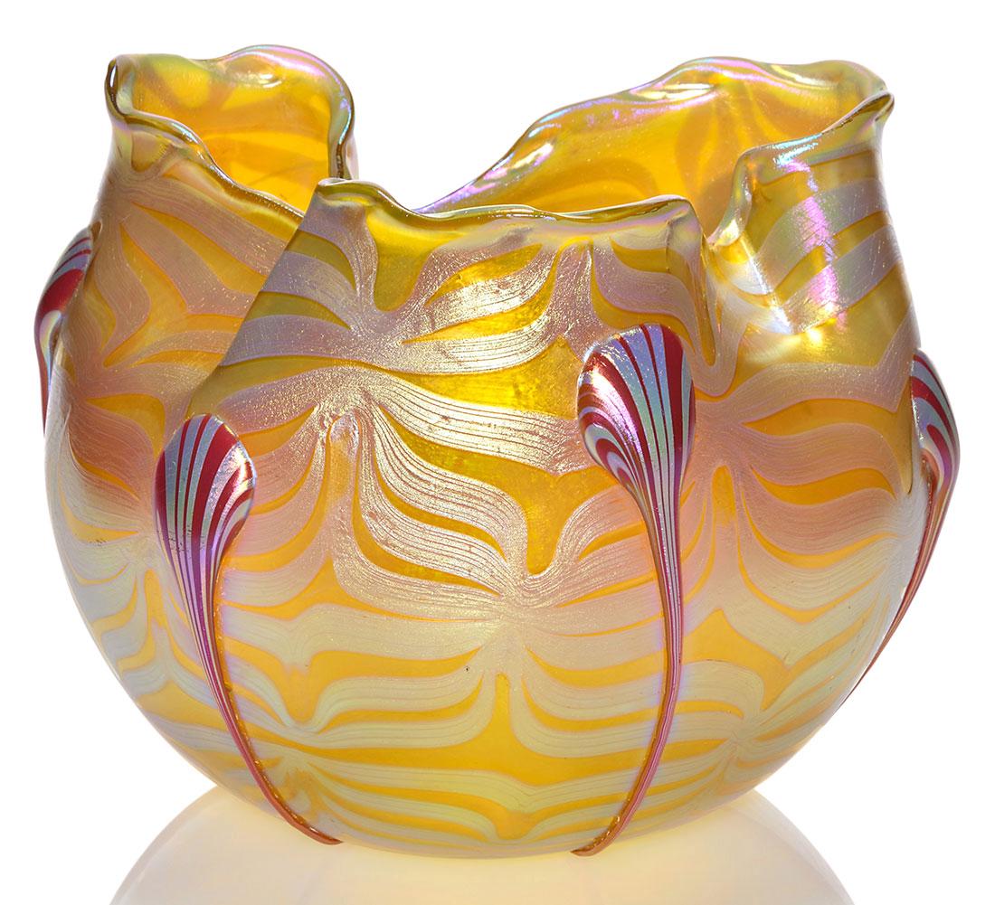 Loetz Phaenomen vase, applied lily pads, 5 3/8" (1 of 4)