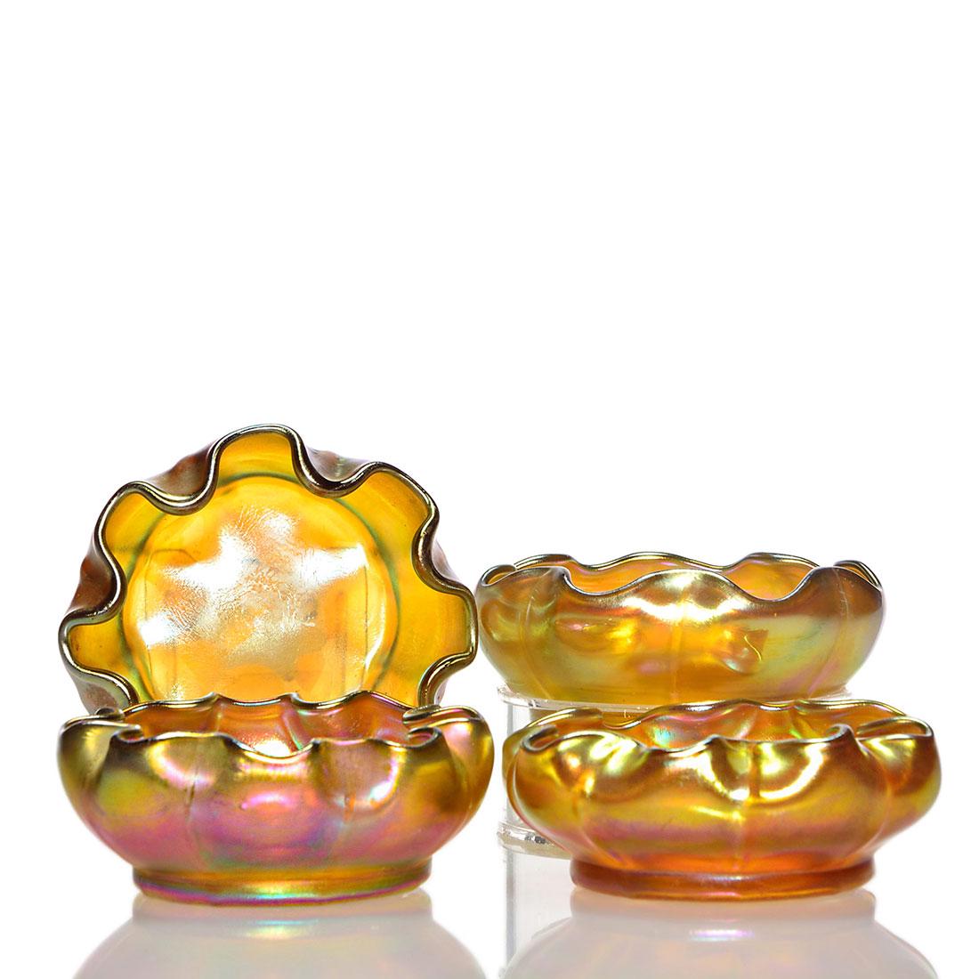 4 Tiffany salt cellars, gold, scalloped rims, 1"X3" (1 of 1)
