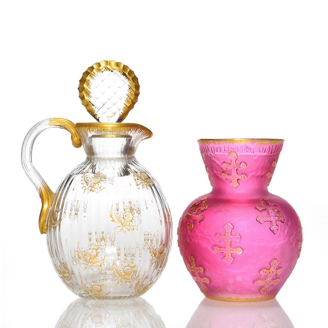 2 Daum Nancy cameo miniatures: cruet + vase (1 of 2)