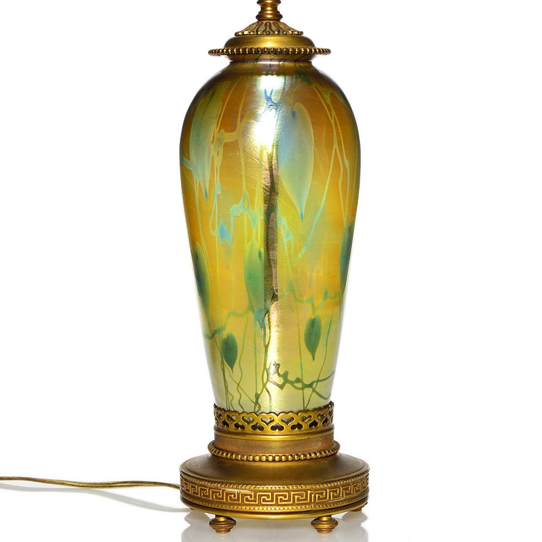 Durand gold lamp, leaf & vine, 10", great Deco mounts (1 of 2)