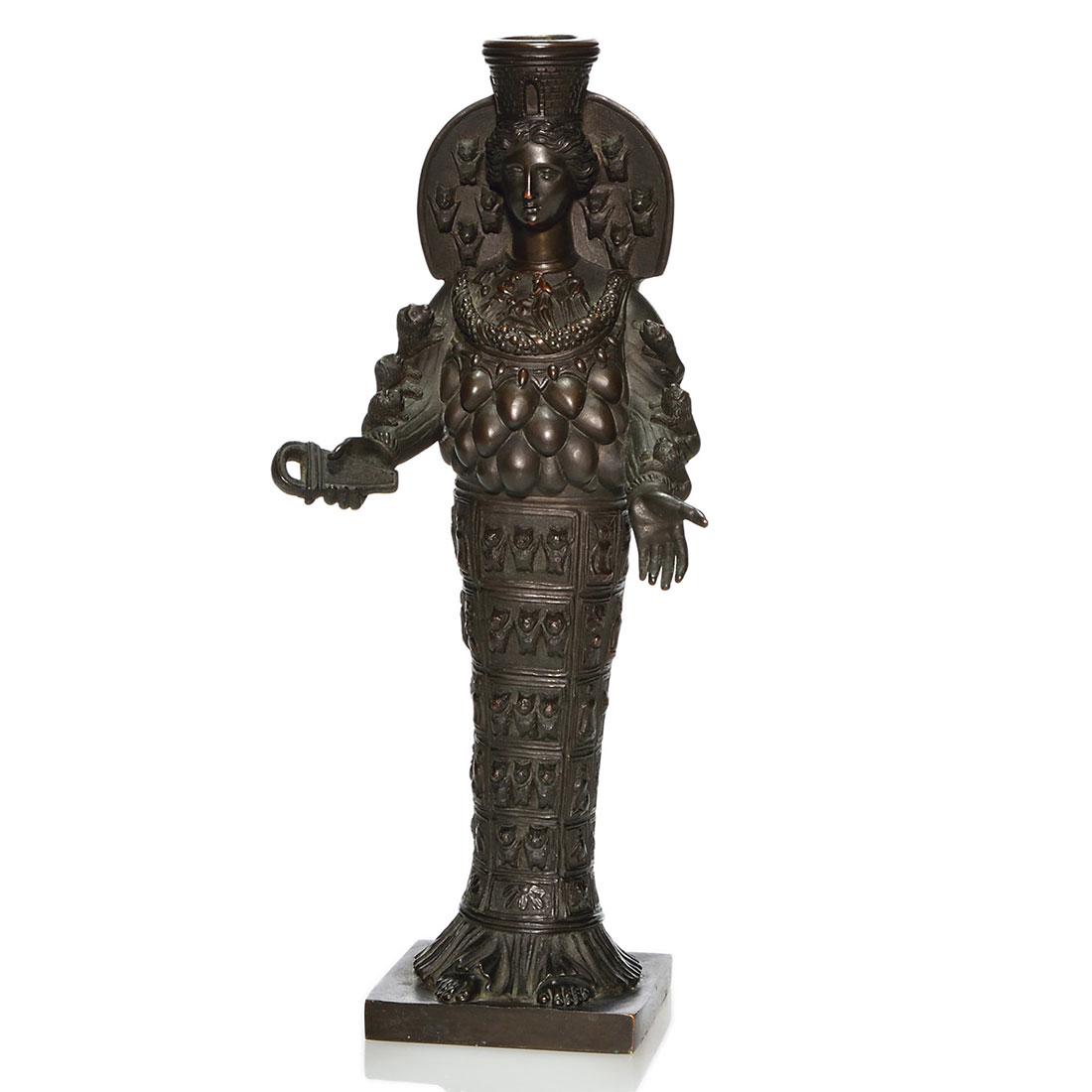 Bronze Deity candle stand, bats, lions, angelic (1 of 5)