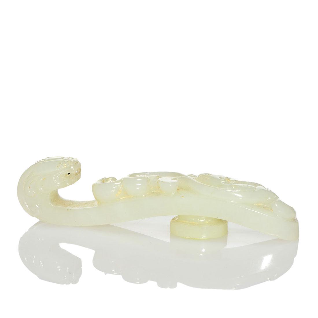 Chinese white jade belt buckle, circa 1890, 1" x 4 3/8" (1 of 5)