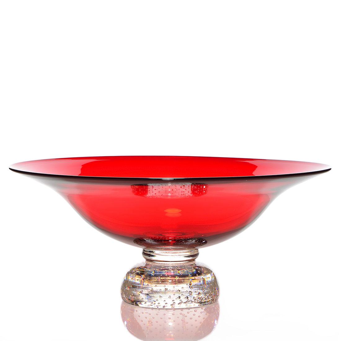 Pairpoint ruby compote, clear control bubble base, 12"D (1 of 1)