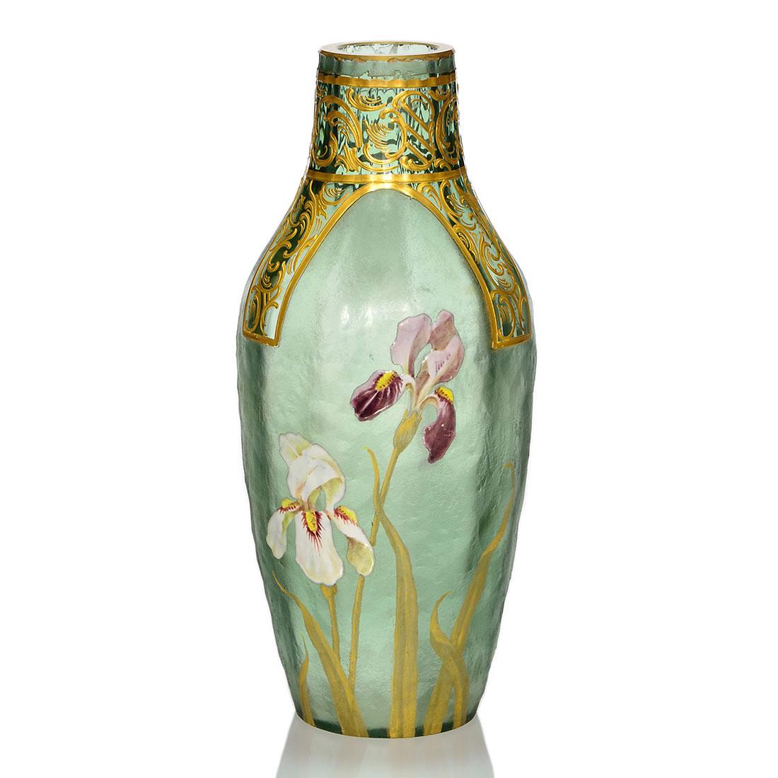 Mont Joye vase, cameo & enamel, irises, 10 1/4" (1 of 1)