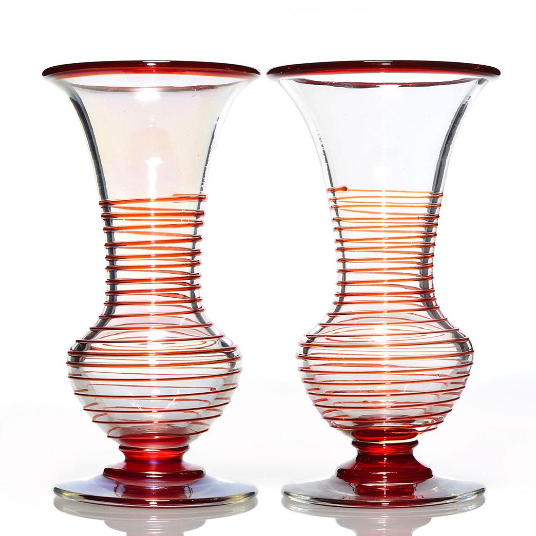Pr. Imperial Freehand vases, ruby threads & connectors (1 of 1)