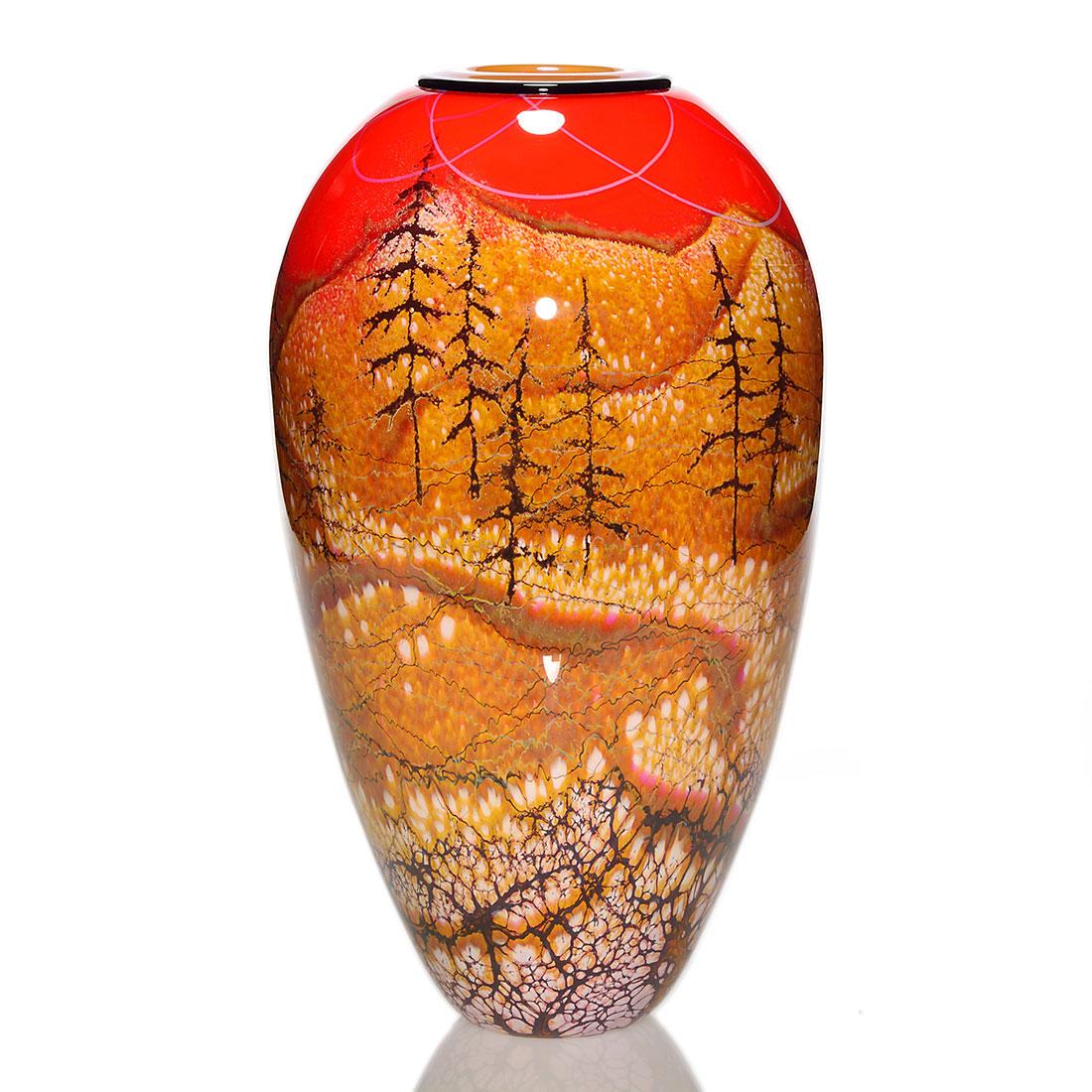 Richard Satava vase, fold down rim, Orange Teton, 13" (1 of 2)