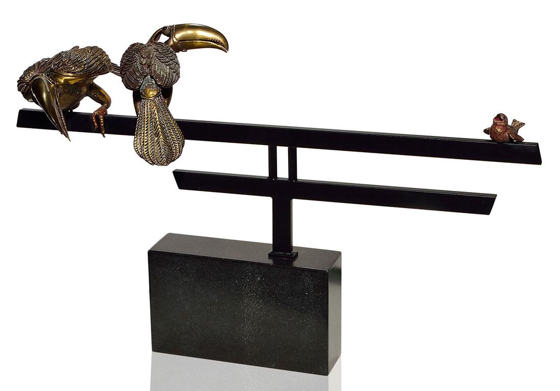 John Jagger bronze "2Toucans & Baby bird", 22"x38 1/2" (1 of 5)