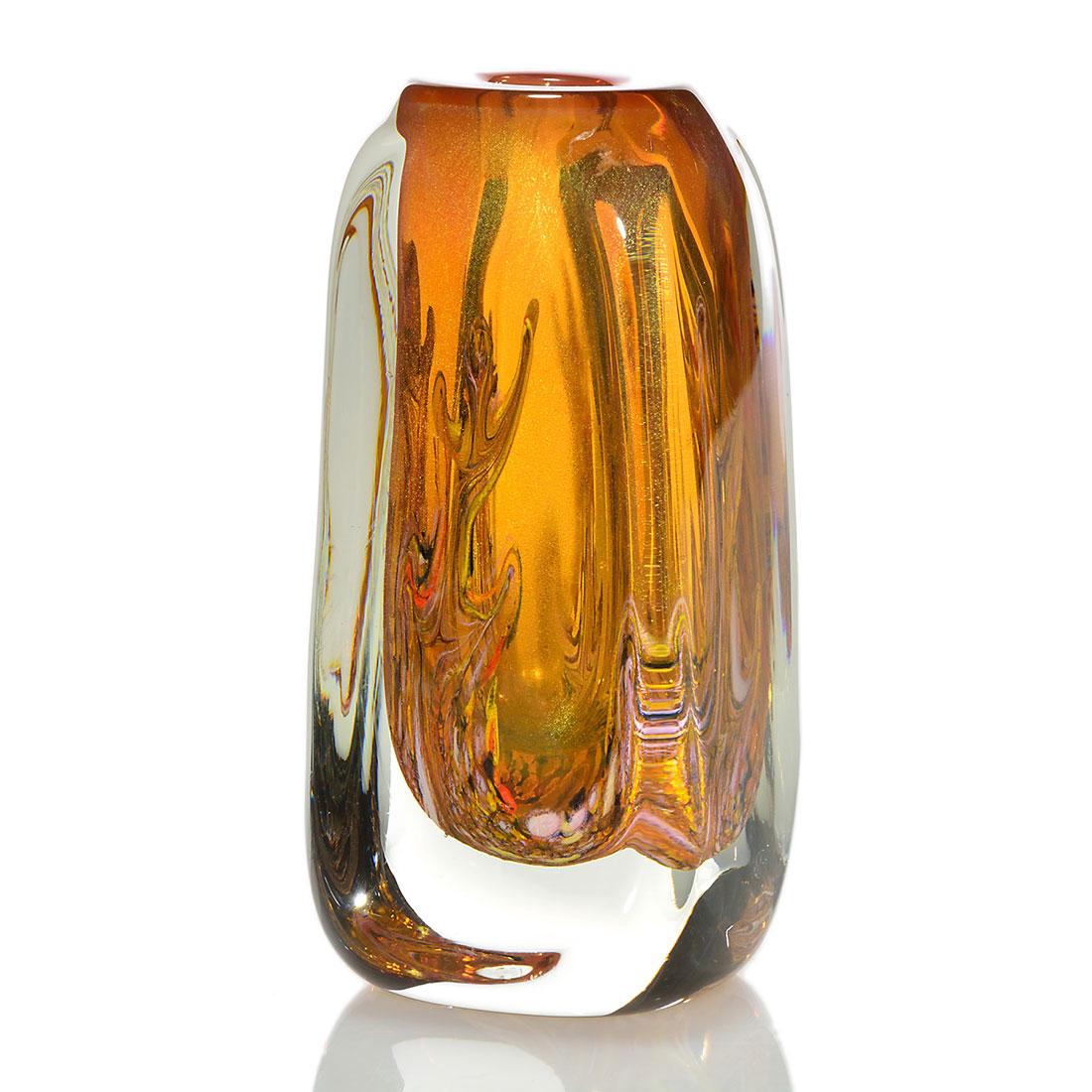 Early Labino paperweight vase, aventurine,flames,5 1/4" (1 of 1)