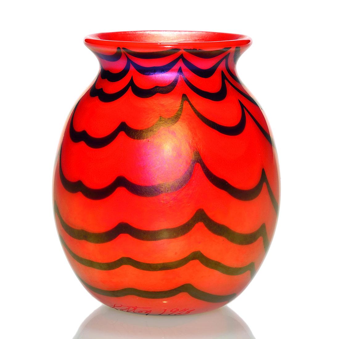 Charles Lotton Mandarin Red decorated mini, 3 3/4" (1 of 1)