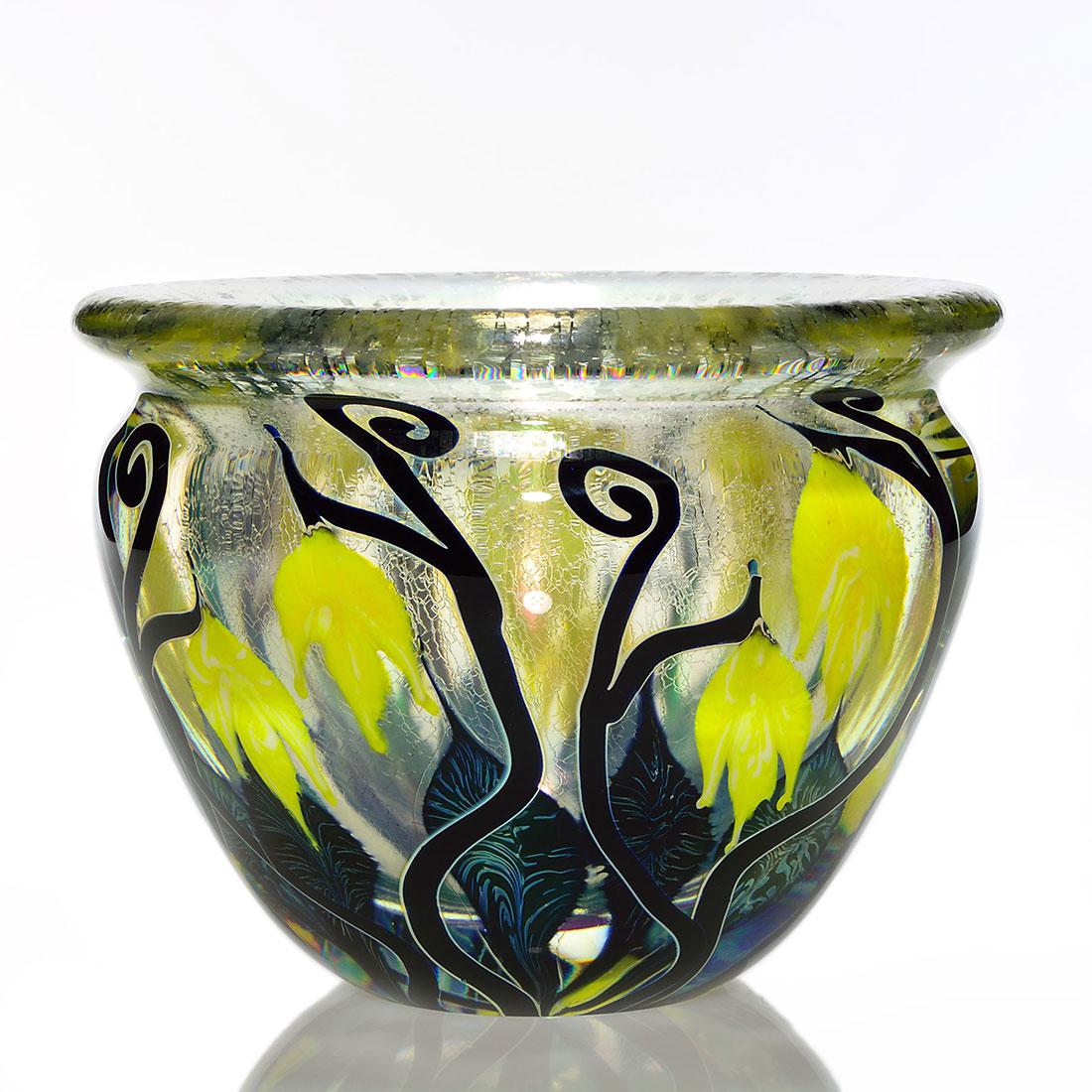 Tim Lotton Paperweight vase, yellow, 6 3/4" (1 of 2)