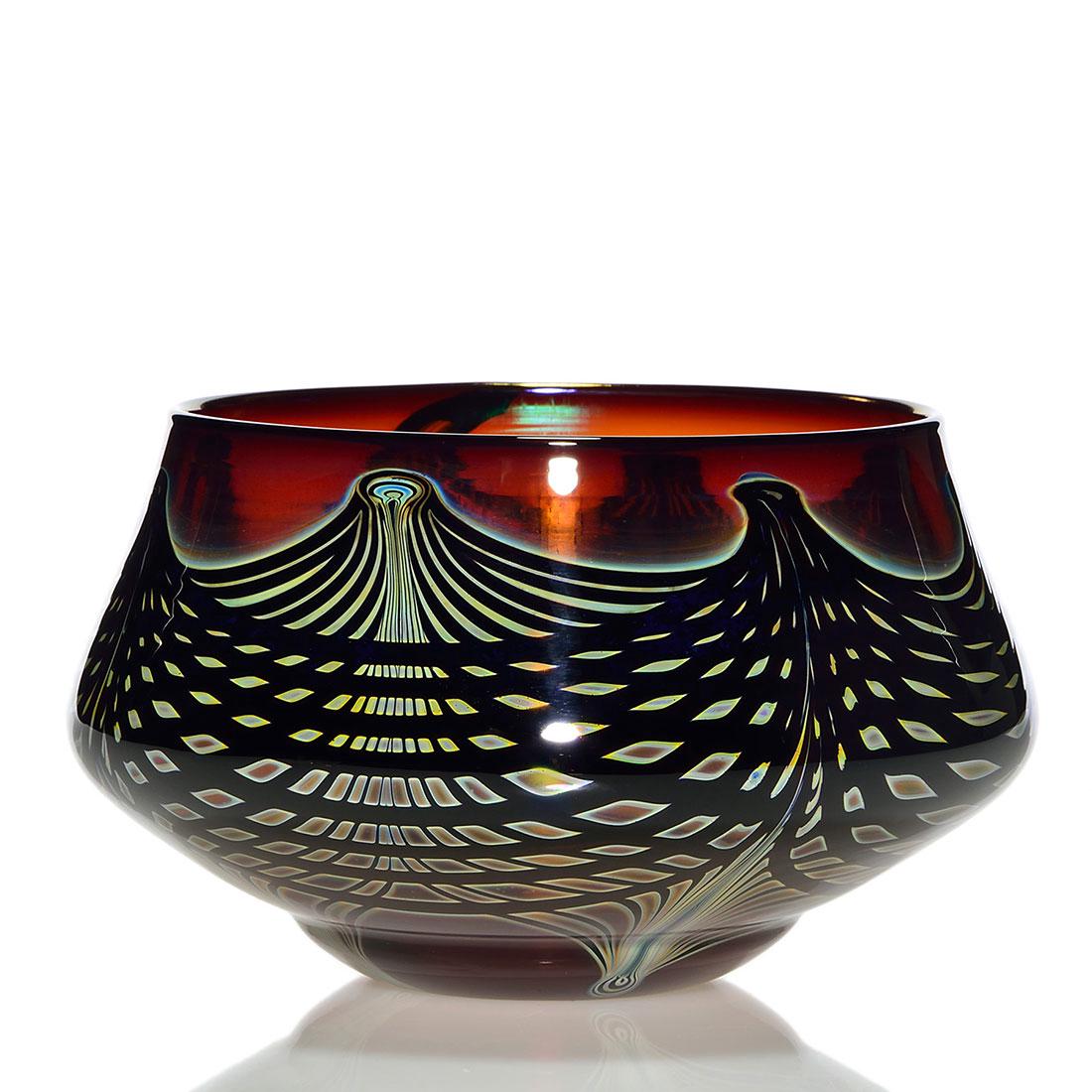 Early Charles Lotton vase, Black Drape/Selenium red, 5" (1 of 1)