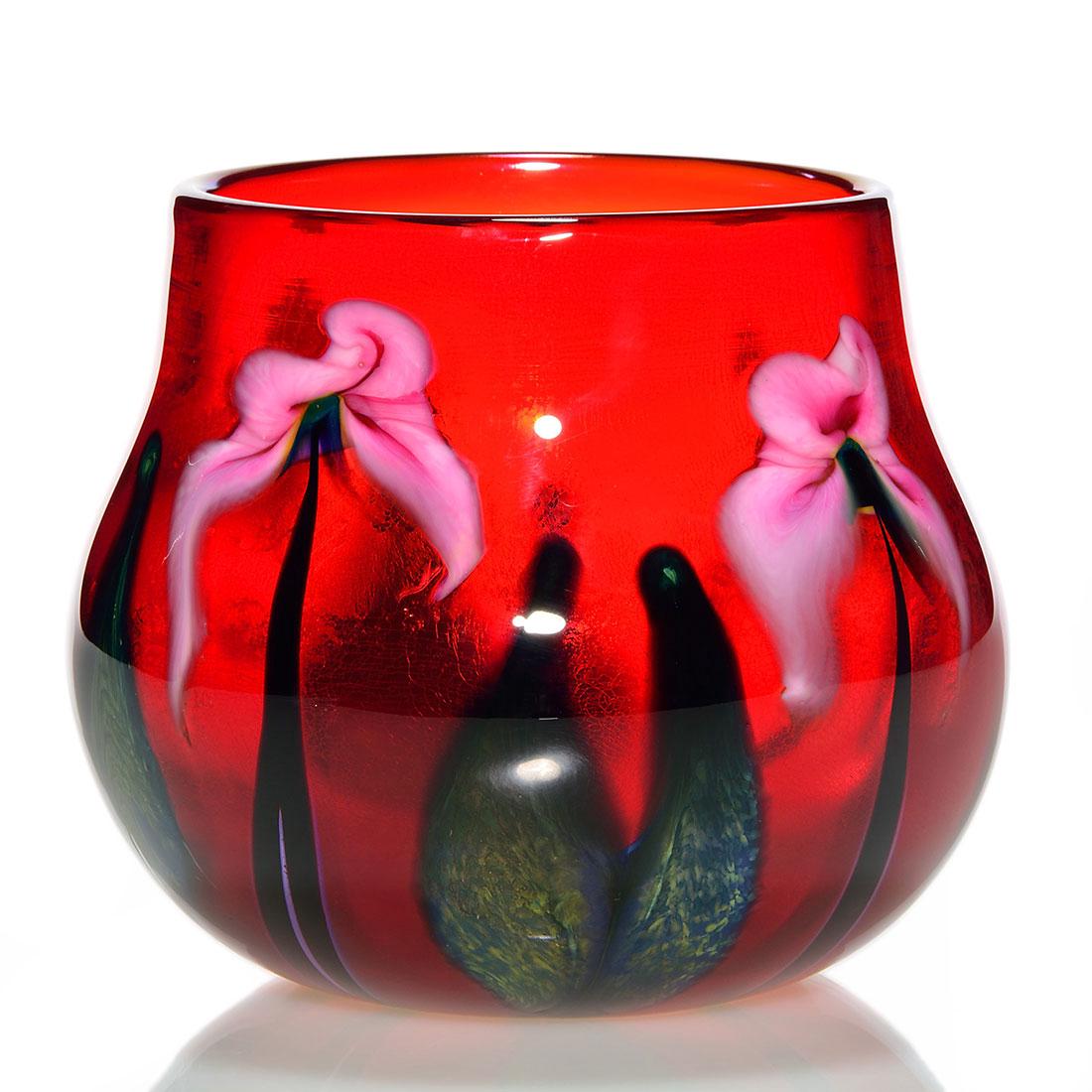 Charles Lotton Multi Flora vase, Selenium red, 5 1/4" (1 of 2)