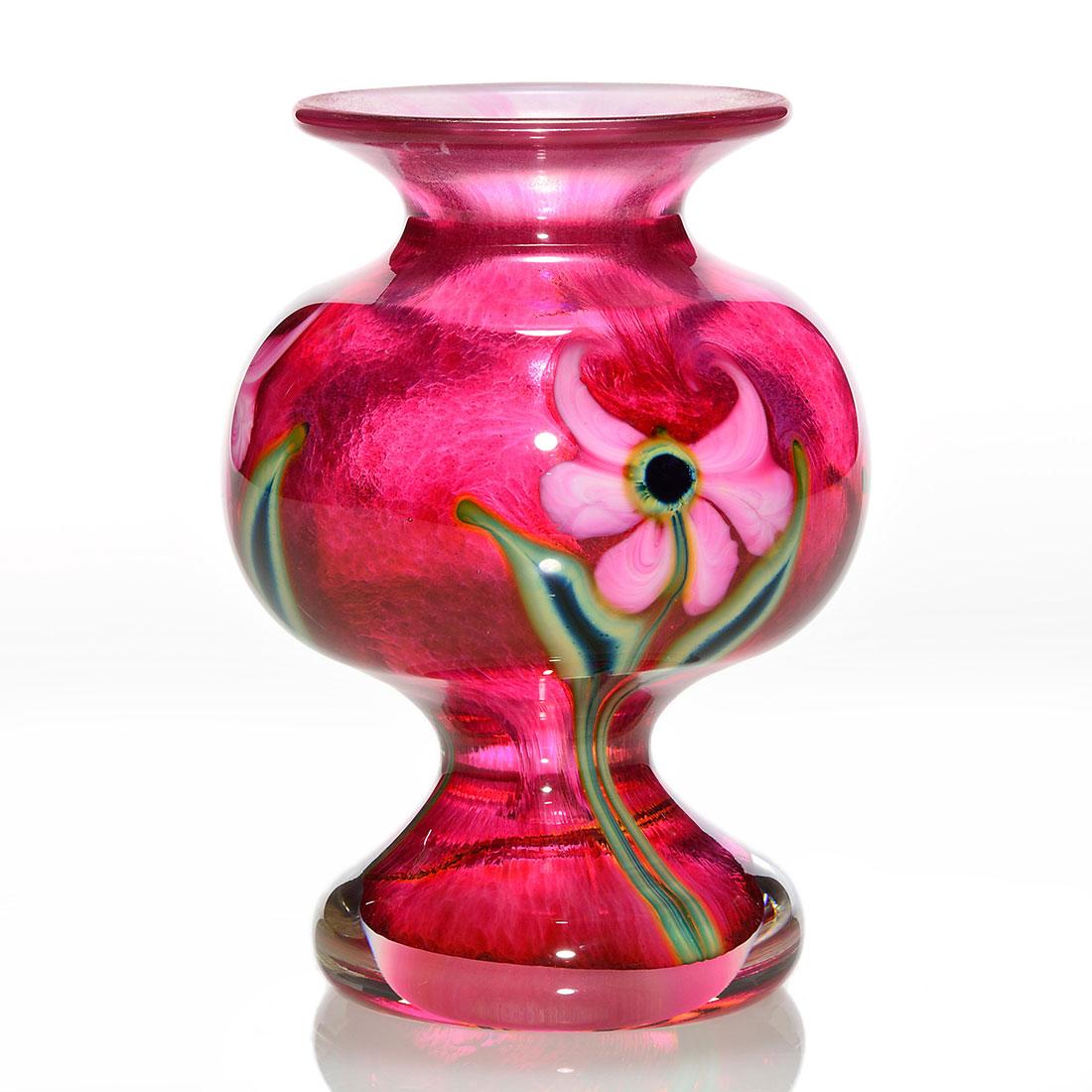John Lotton Paperweight pedestal vase, pink, 5" (1 of 1)