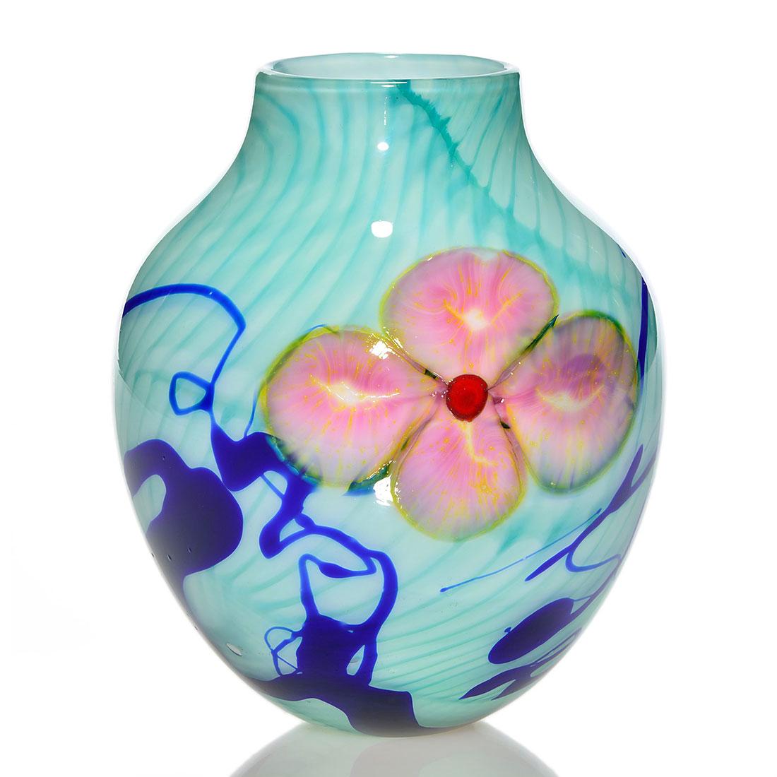Robert Held vase, Marqueterie floral, drizzle, 6 3/4" (1 of 1)