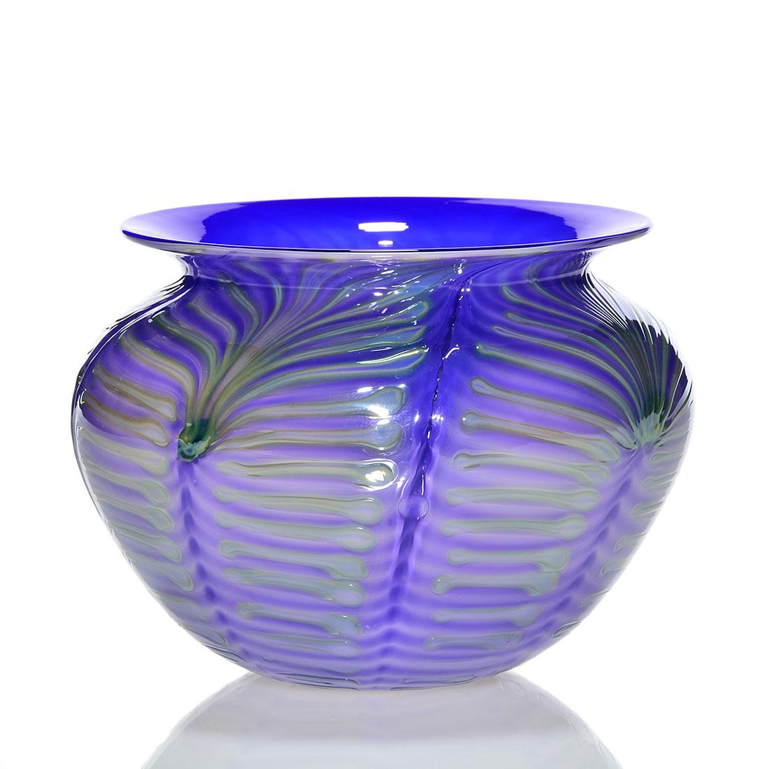 David Lotton Peacock feather vase, blue, green, 4 1/2" (1 of 1)