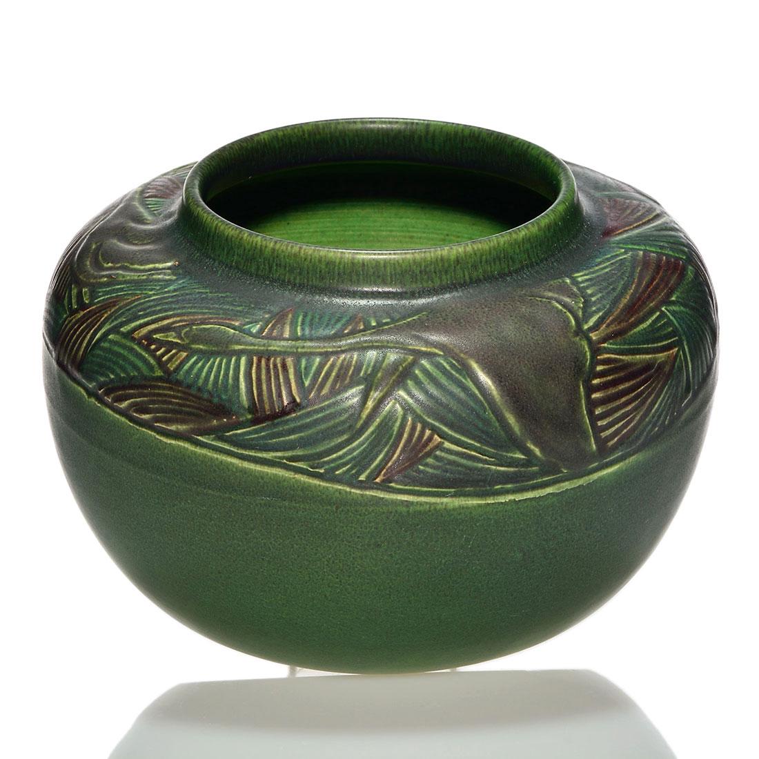 Rookwood mat vase, geese, Hentschel, 1912, 5 7/8" x 9" (1 of 2)