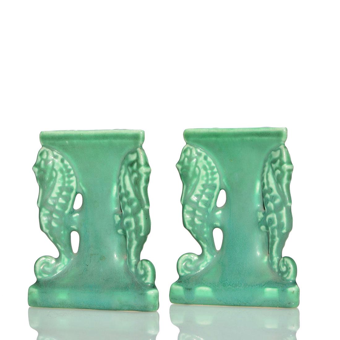 Rookwood seahorse candlesticks, green mat, 1927, 1773, (1 of 1)