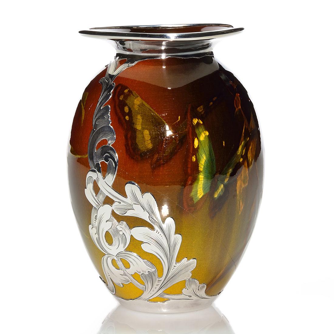 Rookwood Standard vase, butterflies, Gorham silver, 5 (1 of 2)