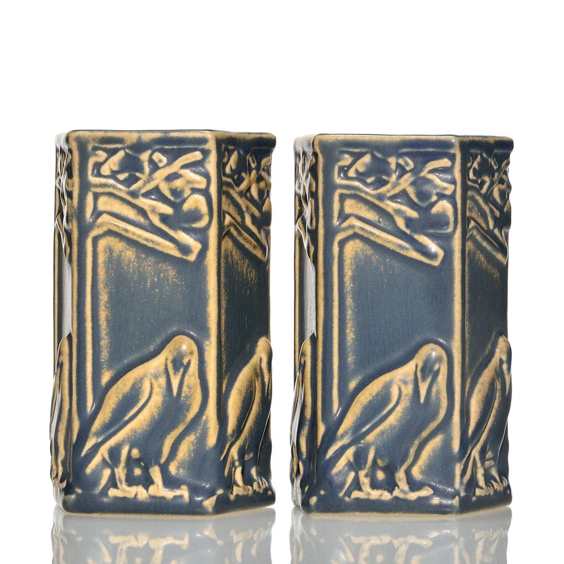 Pr Rookwood Rook pencil holders, blue/tan, 1931, 1795, (1 of 1)