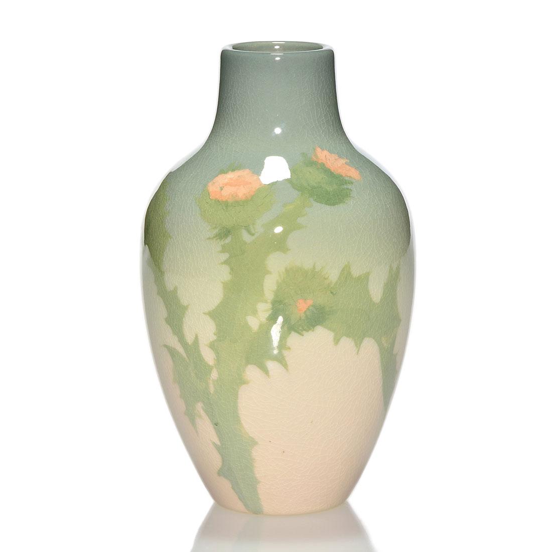 Rookwood Iris vase, Thistles, Van Horne, 1908, 905 E, 6 (1 of 1)