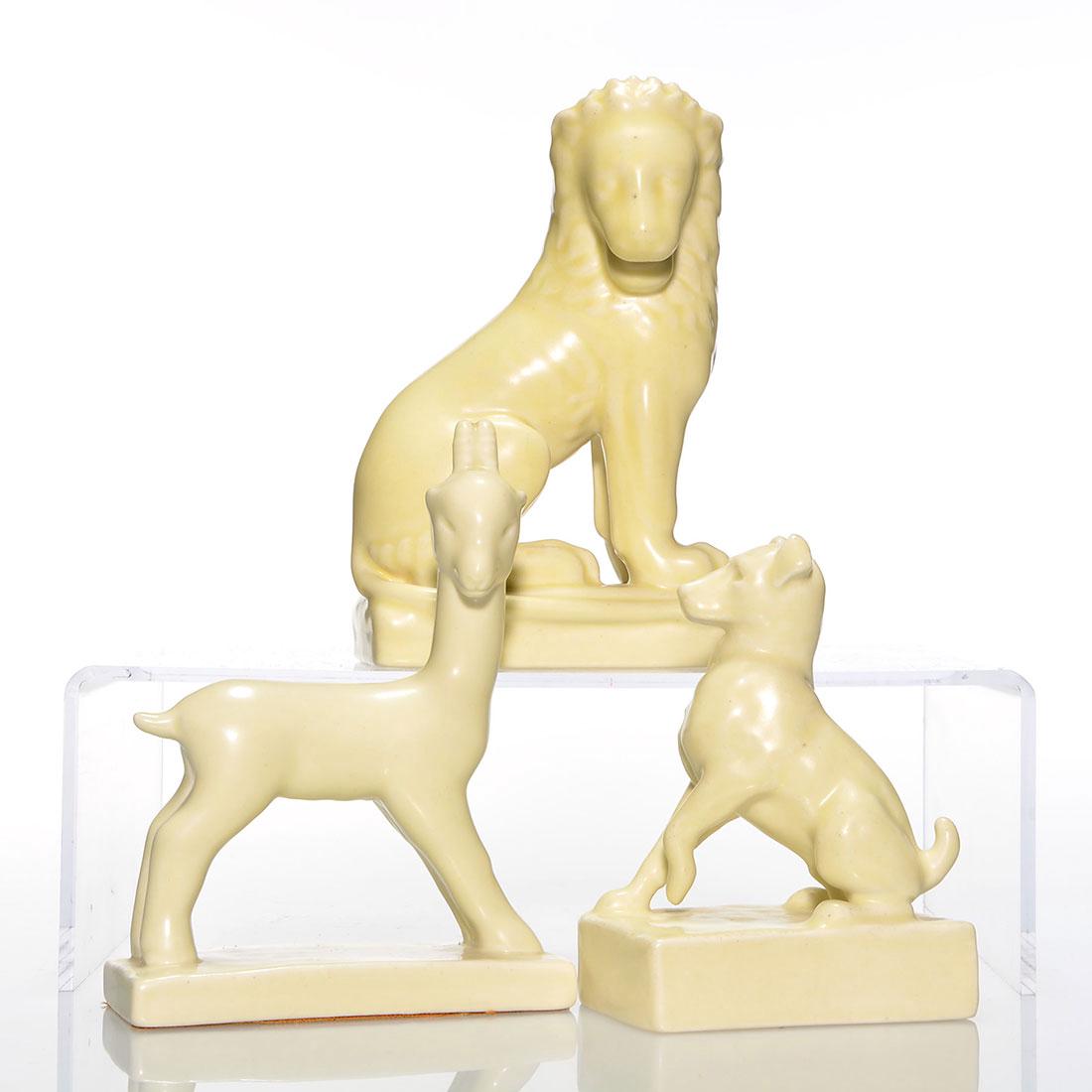 3 Rookwood paperweights, Ivory mat, dog, lion, goat, 6 (1 of 1)