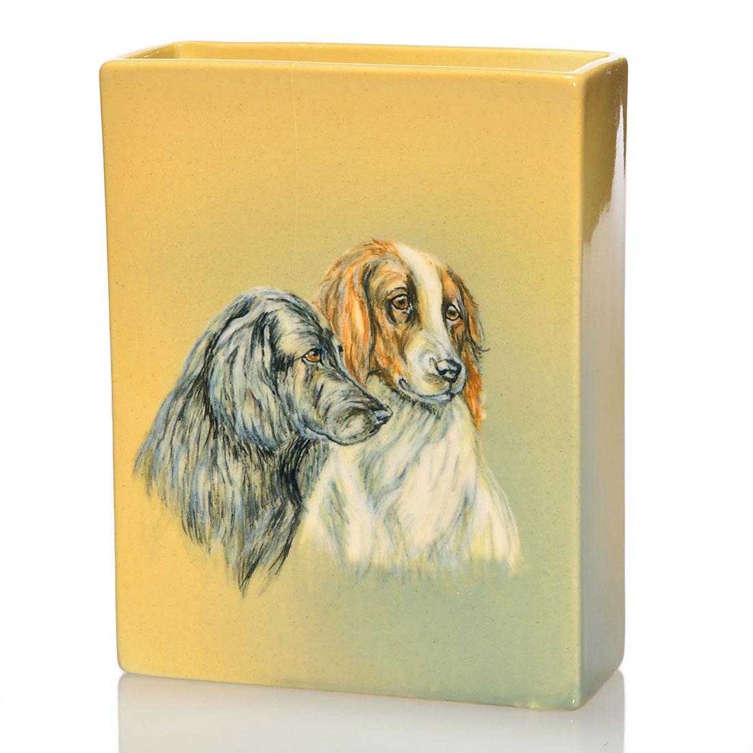 Rookwood planter, 2 dogs, Flora King, 1946, 6292 C, 7 (1 of 1)