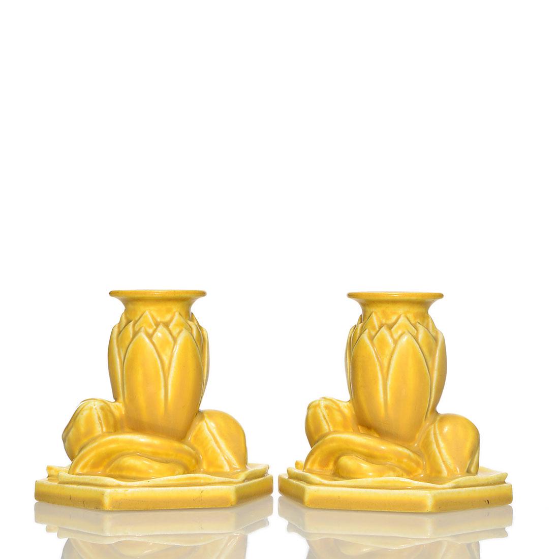 Pr Rookwood Lotus candleholders, 3 3/4 inches, 1927, (1 of 1)