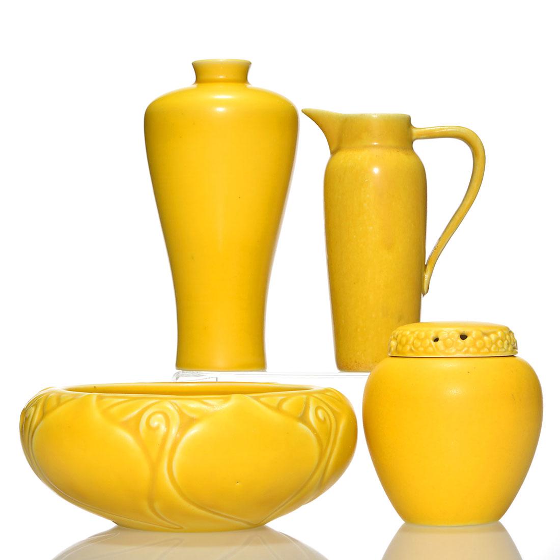 4 Rookwood production, yellow: covered jar, pitcher, (1 of 1)