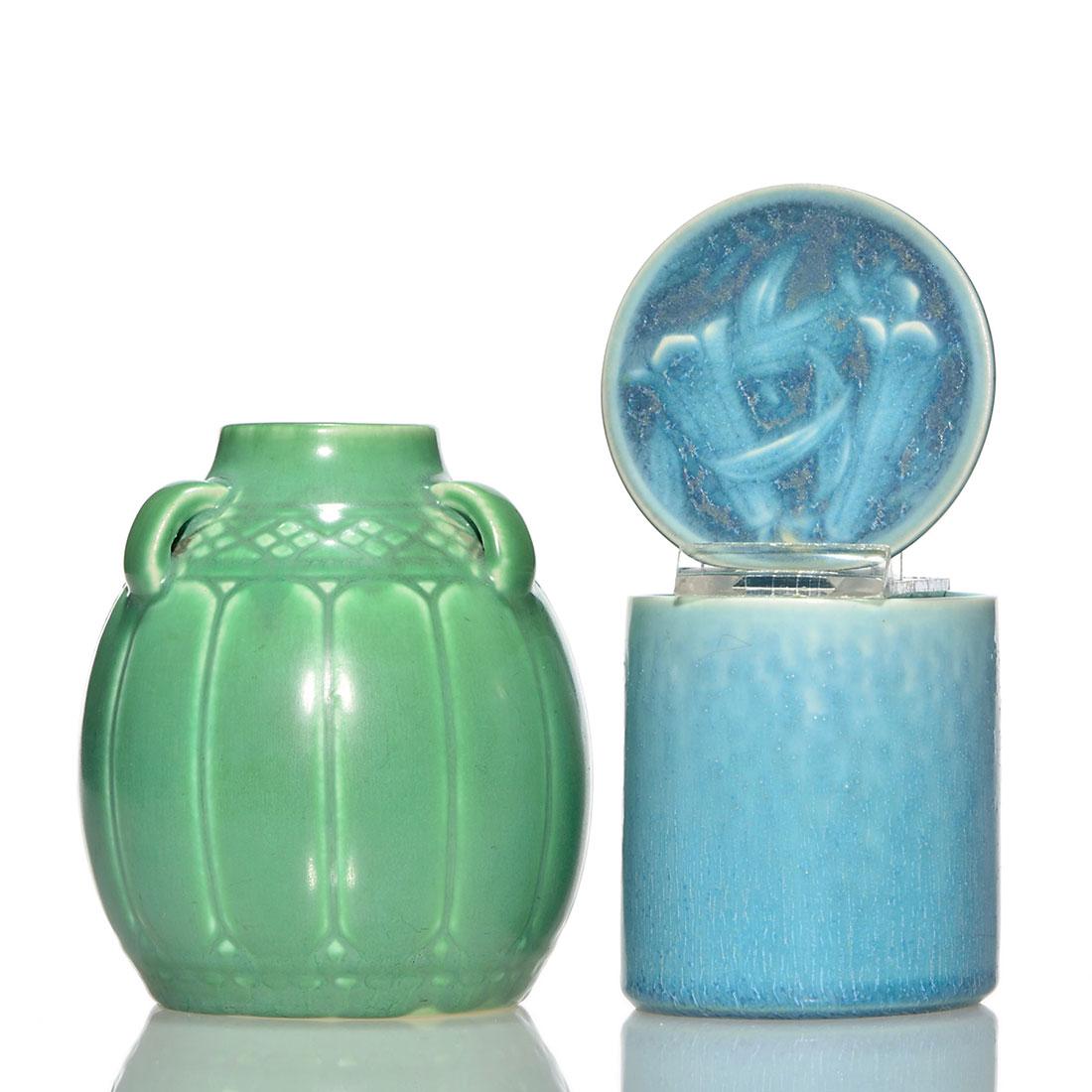 2 Rookwood production: lidded jar, 6221 + handled vase, (1 of 1)