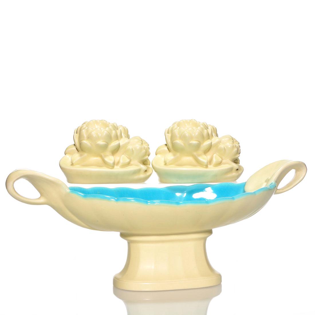 Pr Rookwood Water Lily bookends, Compote, 6 1/4" x 16 (1 of 1)