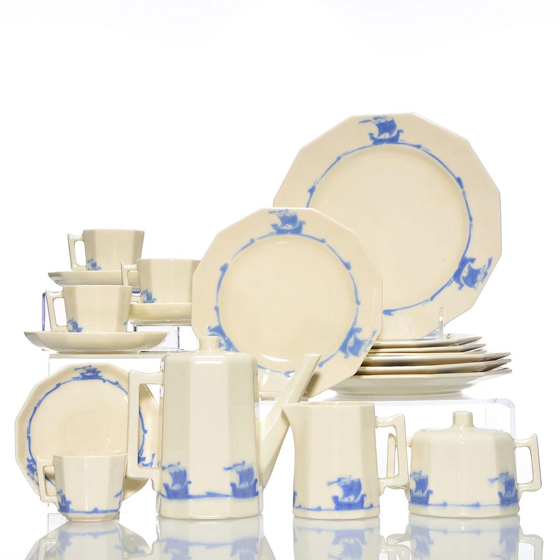 Rookwood Blue Ship 19 pc luncheon: plates, tea set, (1 of 1)