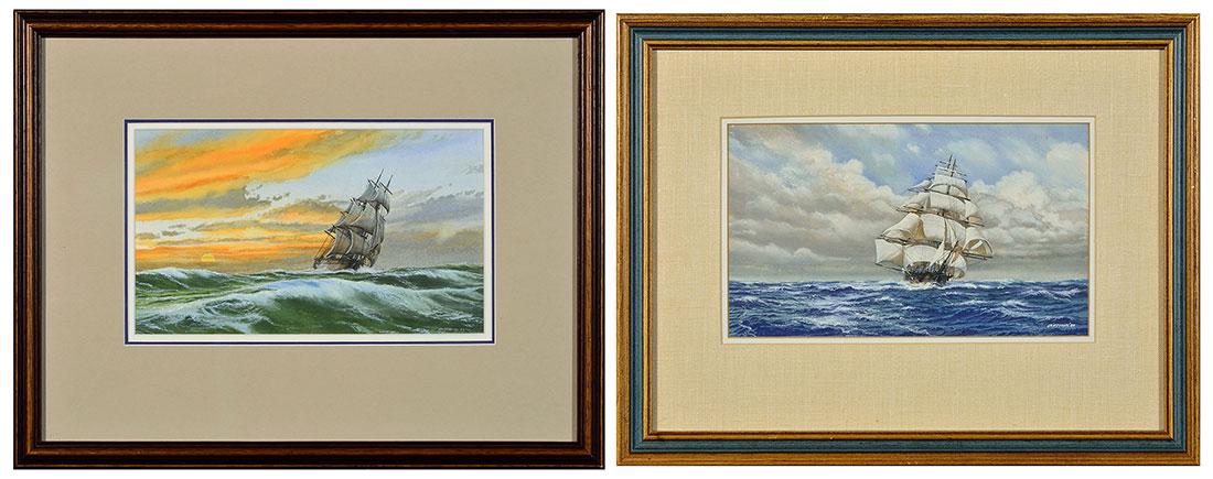 2 small Jim Griffiths gouaches, Historic ships, 7" by (1 of 7)