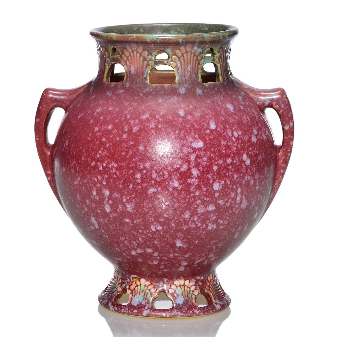 Roseville Ferella vase, red, shape 509-8", 8 1/4 inches (1 of 2)