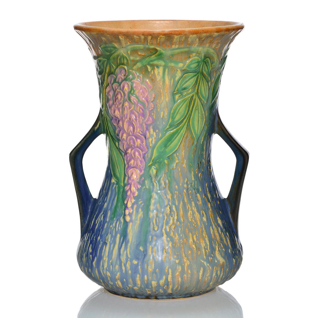 Roseville Wisteria vase, blue, 10 1/4", shape 68210
