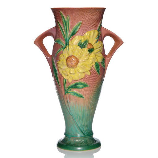 Roseville Peony floor vase, shape 7018", in pink, 18 Jun 09, 2018