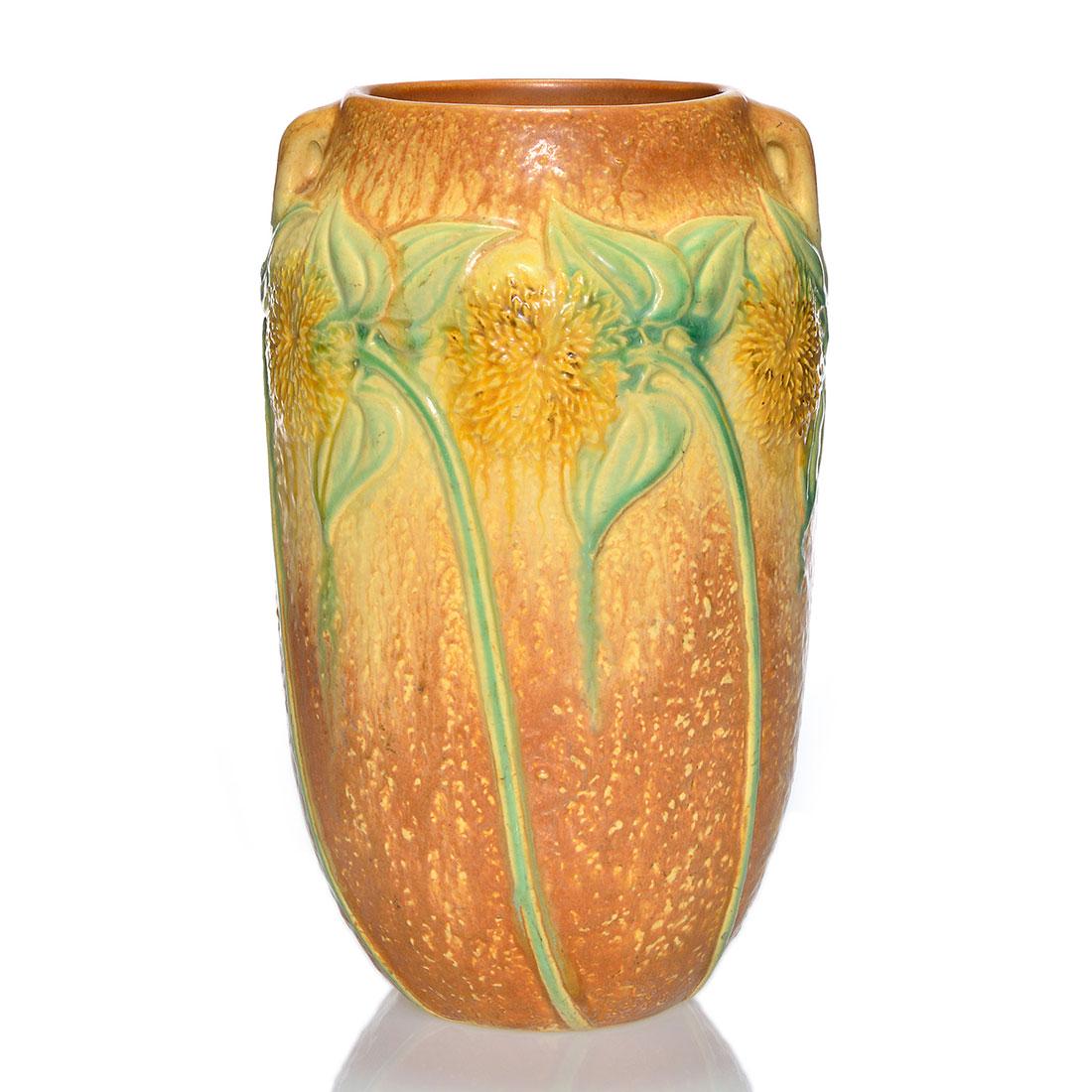 Roseville Sunflower vase, #494-10", Trial glaze, 10 3/8 (1 of 2)