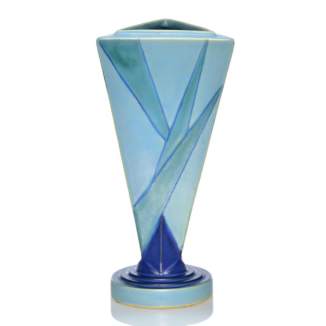 Roseville Futura Big Blue Triangle vase, 388-9", 9 1/8" (1 of 2)