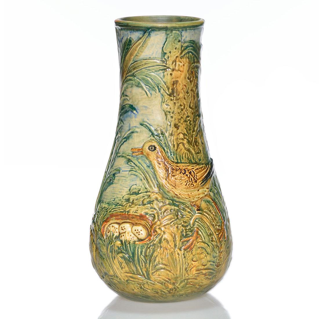 Weller Glendale Plover & nest vase, 11 3/8 inches (1 of 2)