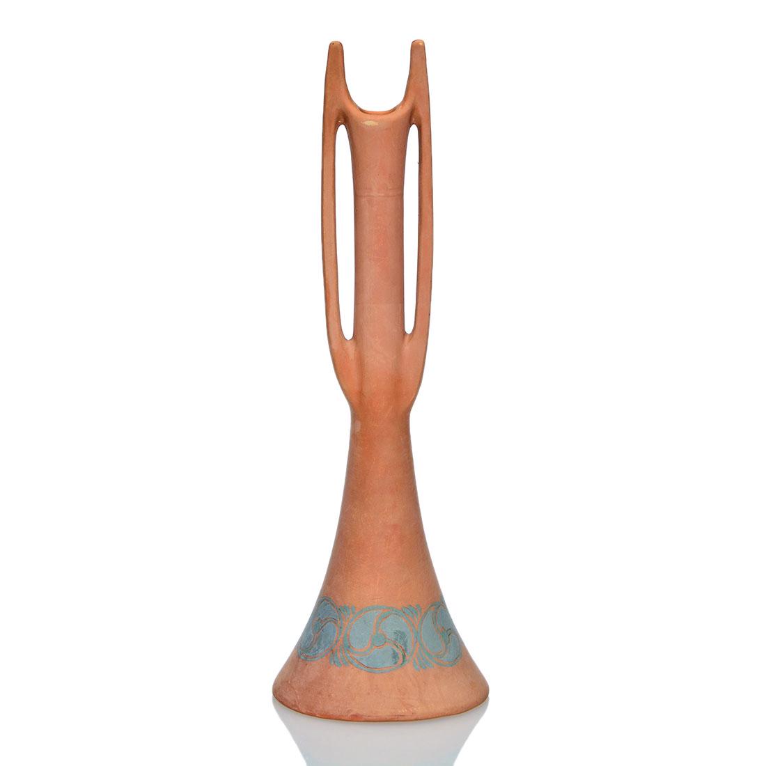 Weller "Unknown Line" bisque vase, two color, 14" (1 of 2)