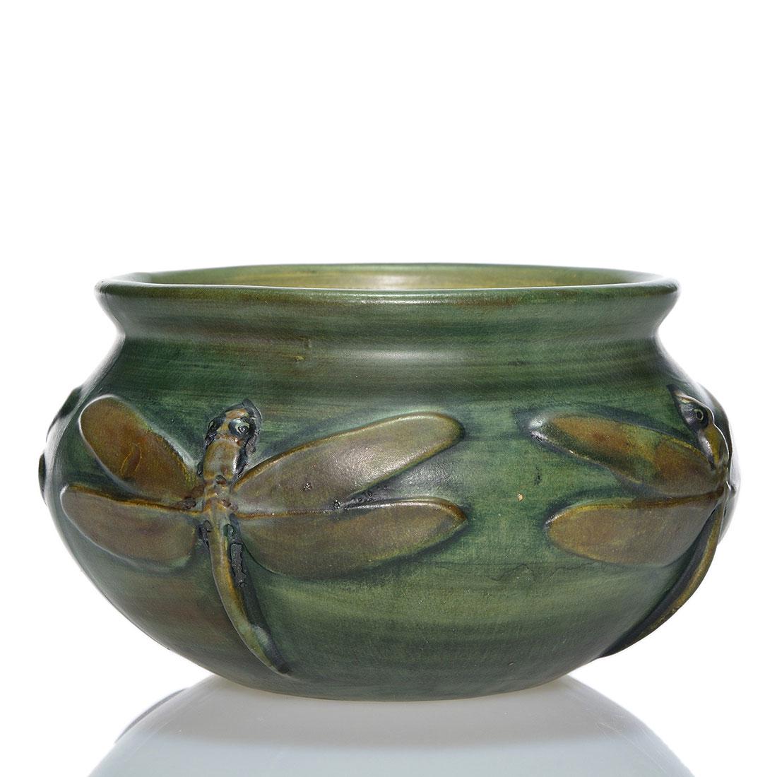 Weller Kenova bowl, 4 dragonflies, 3 1/4" by 5 1/4" (1 of 2)