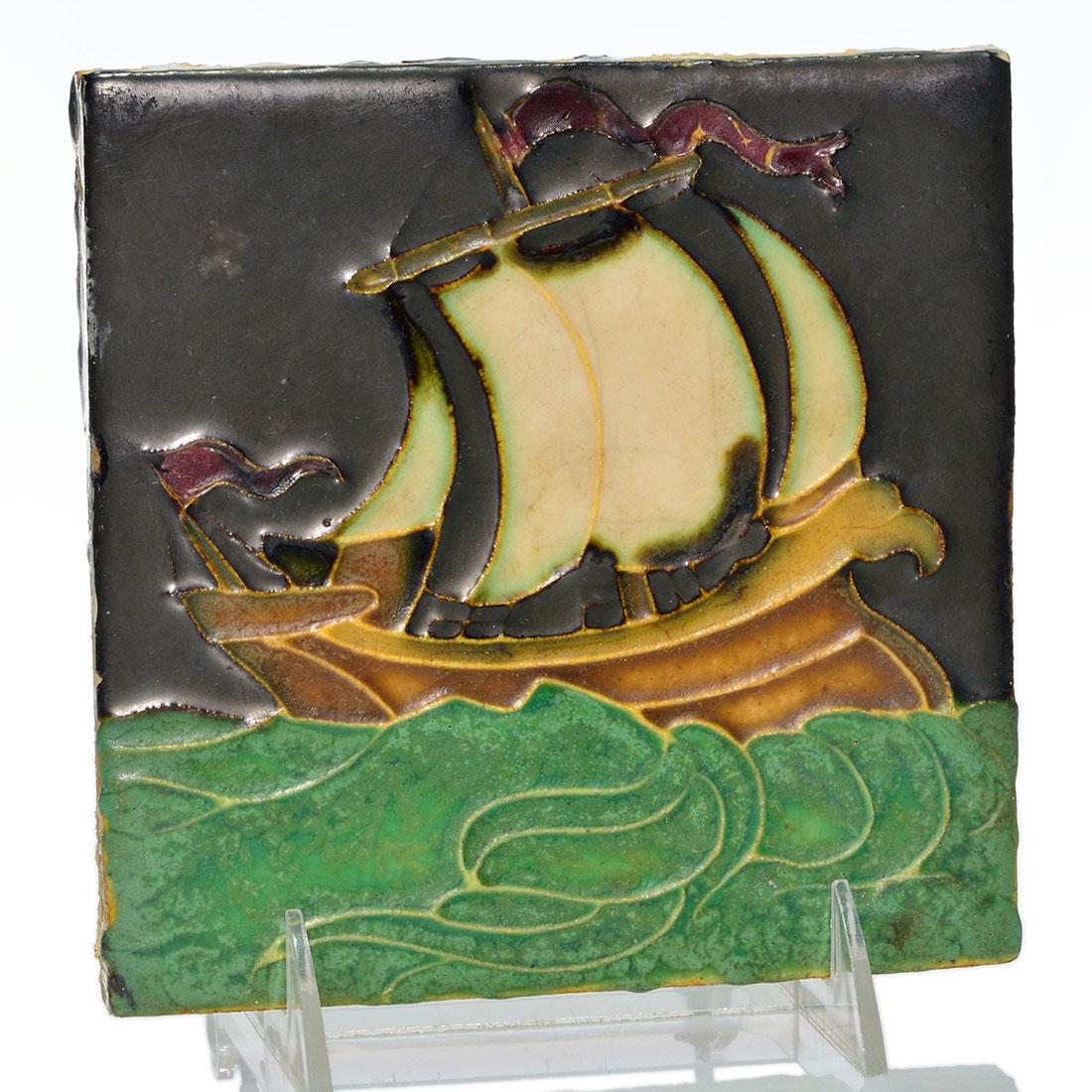 Wheatley 6" square tile, ship, mat glazes (1 of 1)