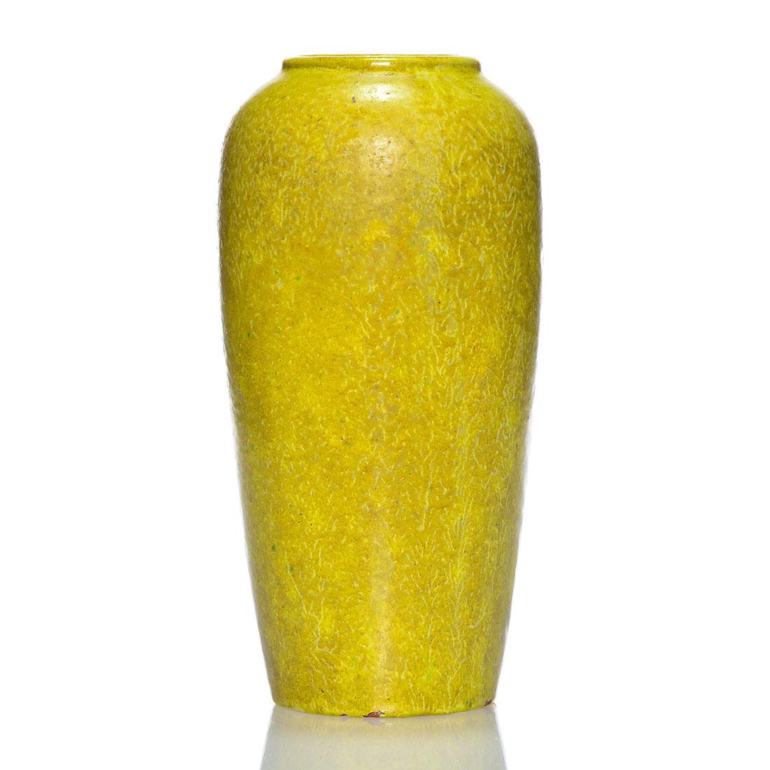Merrimac vase in yellow matt glaze, Fish mark,  9 5/8" (1 of 2)