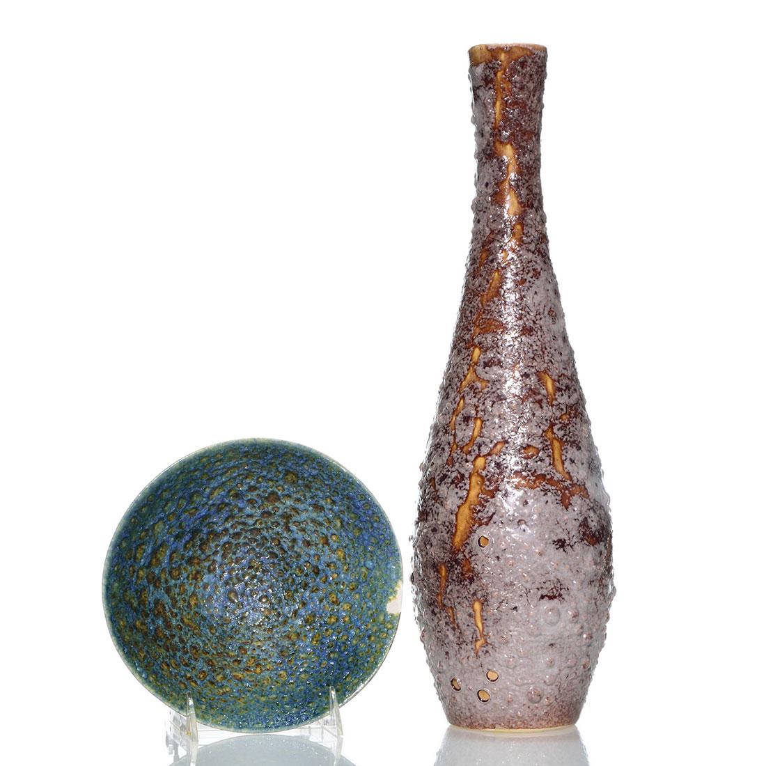 2 Von Tury Volcanic glaze items, 17 1/2" vase, 7 1/2" D (1 of 1)