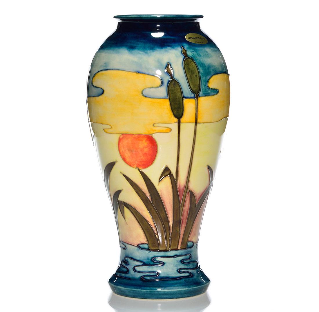 Moorcroft contemporary vase, cattails, 12 1/4" (1 of 2)