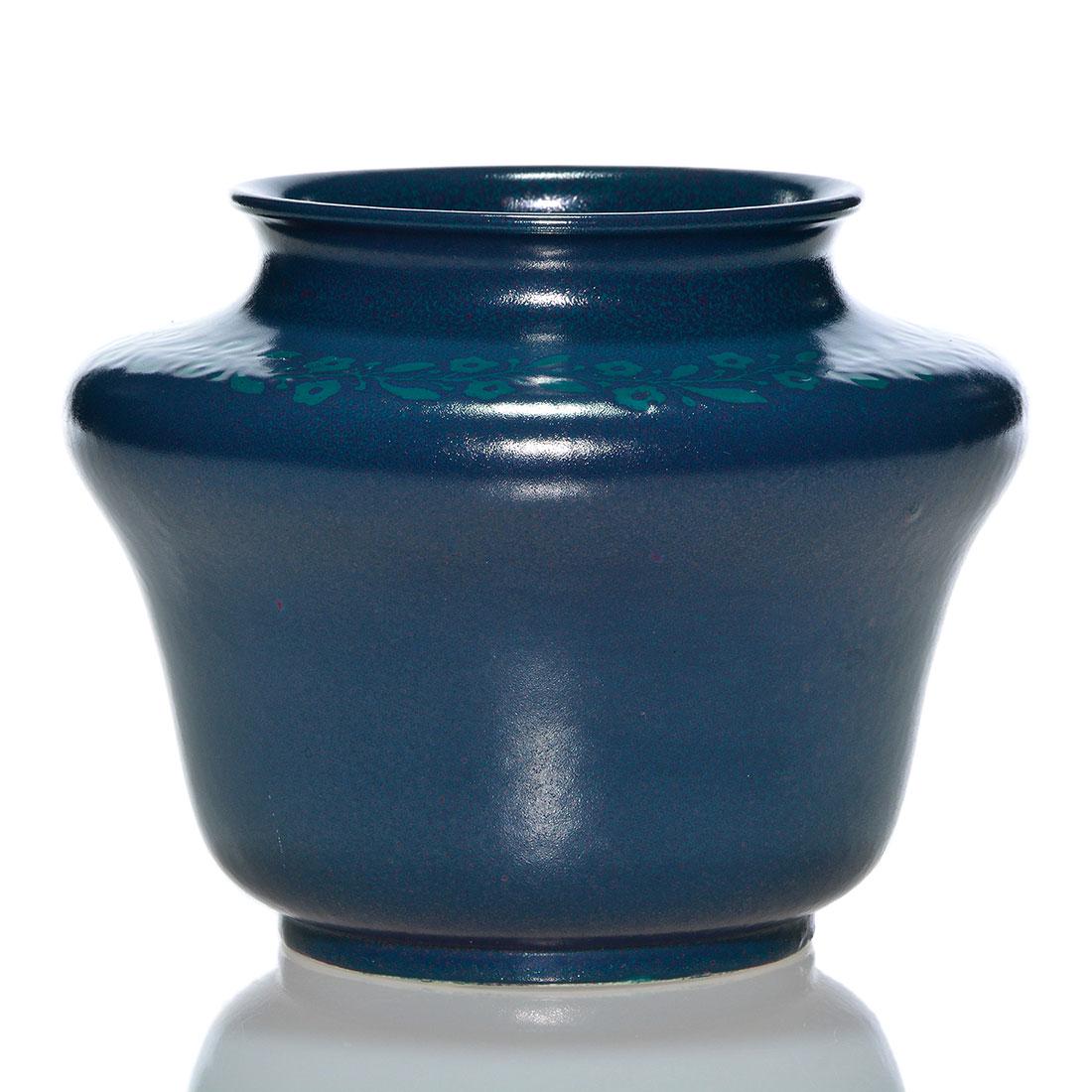 Rare decorated Ruskin mat glaze vase, 1906, 5 1/8" (1 of 2)