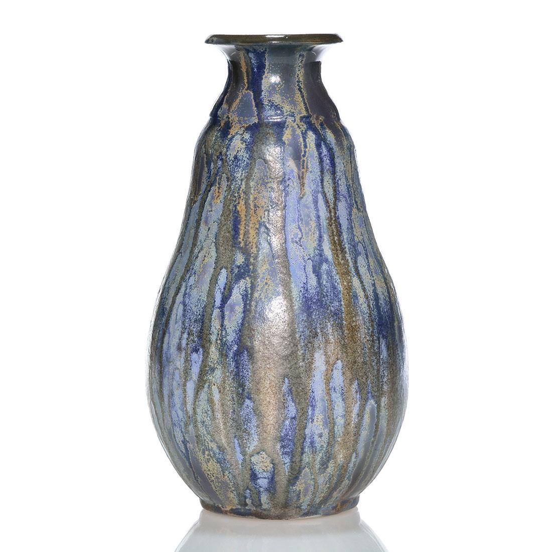 Roger Guerin gourd vase, crystalline glaze effect, 12", (1 of 2)