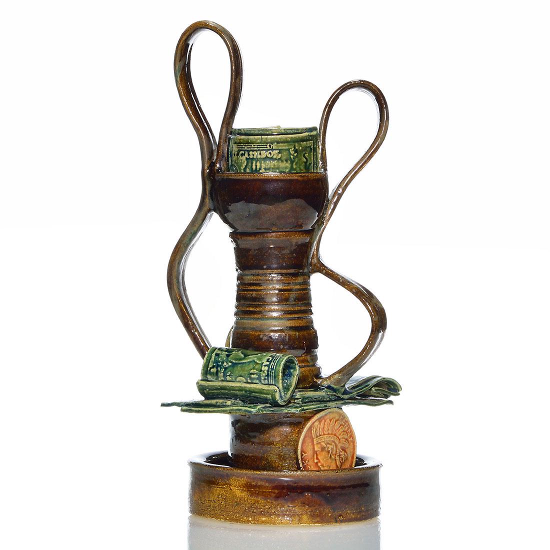 Margie Hughto candlestick, money, 2004, 14 1/2" (1 of 2)